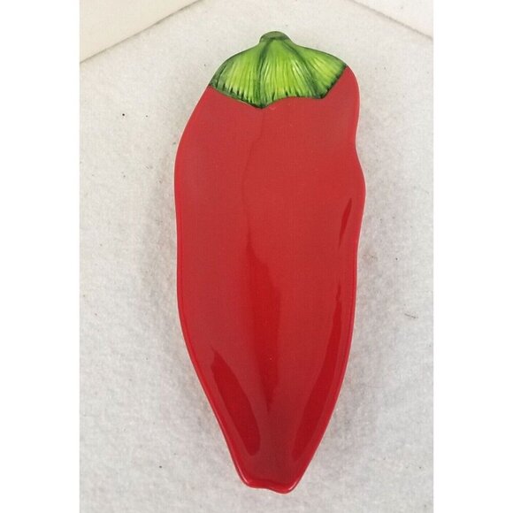 Red Pepper Pier 1 Imports Hand-Painted Ironstone Small Platter large spoon rest - Picture 1 of 8